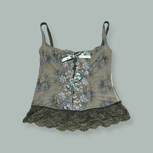 BLUE & GREEN FLORAL FAIRYCORE CORSET